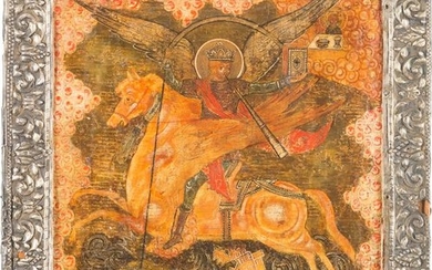 A FINE ICON SHOWING THE ARCHANGEL MICHAEL AS HORSEMAN