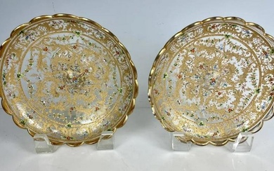 A FINE PAIR OF GILT AND ENAMELED MOSER TAZZAS