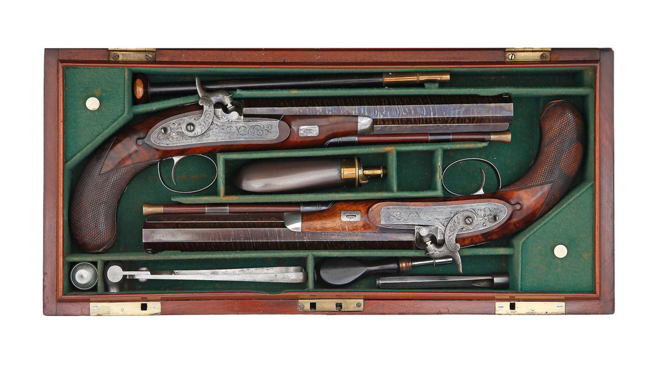 A Fine Pair Of 32-Bore Percussion Target Or Duelling Pistols, By T. J. Mortimer, Maker to His Majesty, St. James's St., London, No. 4799, Circa 1830