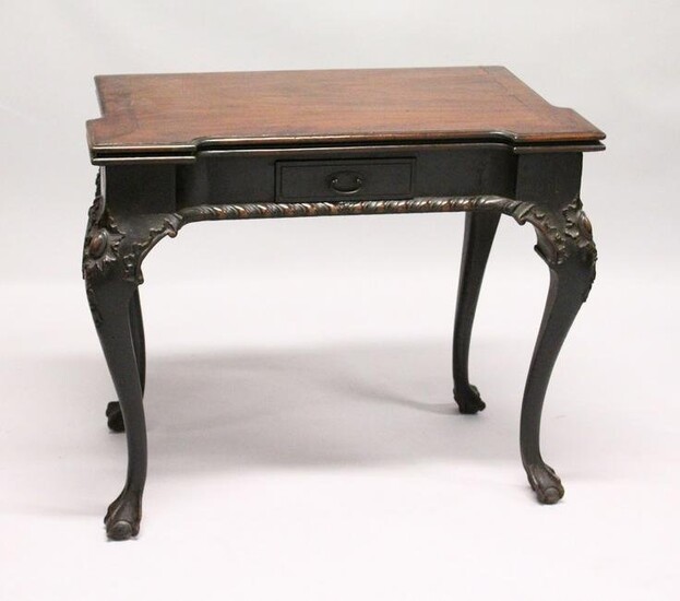 A GEORGE III MAHOGANY FOLD OVER CARD TABLE, possibly