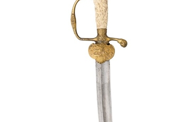 ˜A GERMAN IVORY-MOUNTED HUNTING SWORD AND ANOTHER, 18TH CENTURY