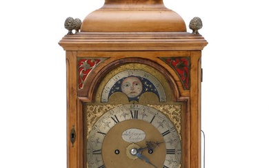 A George III striking clock in fruitwood case, gilt brass dial with...
