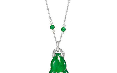 A Jadeite, Seed Pearl and Diamond 'Hulu' Pendant Necklace,, by Claudia Ma