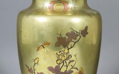 A Japanese Bronze Vase, Meiji period, inlaid with coloured...
