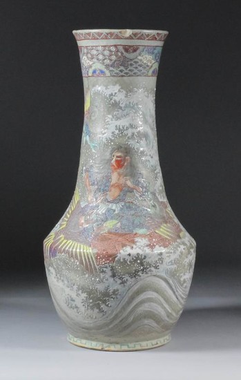 A Japanese Satsuma Pottery Vase, Late 19th Century, enamelled...