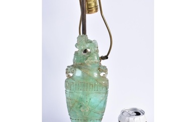 A LARGE 19TH CENTURY CHINESE CARVED GREEN QUARTZ VASE AND CO...