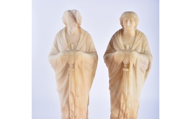 A LARGE PAIR OF 19TH CENTURY EUROPEAN CARVED ALABASTER FIGUR...