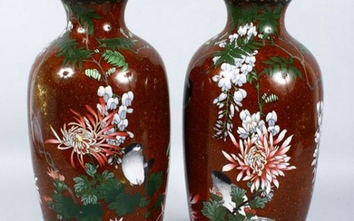 A LARGE PAIR OF JAPANESE MEIJI PERIOD CLOISONNE VASES