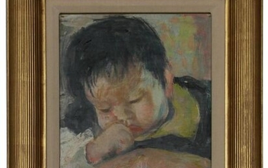 A LUIGI CORBELLINI OIL PAINTING OF A BABY GIRL