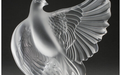 A Lalique Clear and Frosted Glass Dove Dea Sculpture (post-1945)