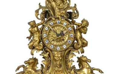 A Louis XV Style Gilt Bronze Shelf Clock Height 25 x