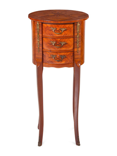 A Louis XV/XVI Transitional Style Gilt Metal Mounted and Marquetry Kingwood Side Table