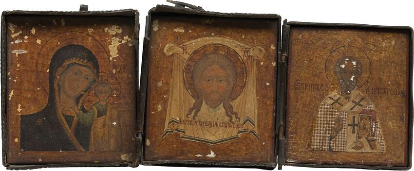 A MINIATURE TRIPTYCH SHOWING ST. NICHOLAS OF MYRA, THE