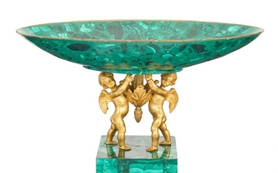 A Neoclassical-style gilt-bronze and malachite compote