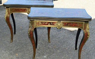 A PAIR 19TH CENTURY FRENCH BOULLE BRASS INLAID CARD