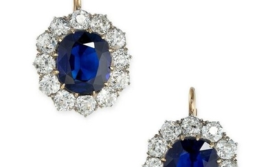 A PAIR OF ANTIQUE SAPPHIRE AND DIAMOND EARRINGS