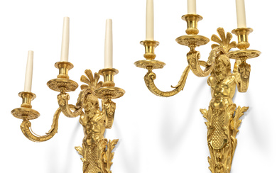 A PAIR OF FRENCH ORMOLU THREE-BRANCH WALL-LIGHTS BY HENRY DASSON, CIRCA 1880