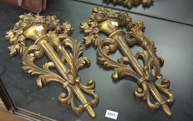 A PAIR OF GILDED WALL MOUNTED CANDLE SCONCES