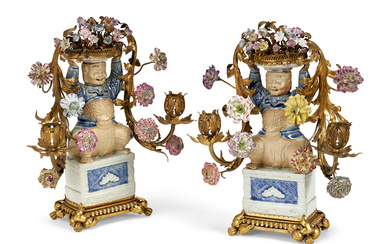 A PAIR OF LOUIS XV STYLE ORMOLU-MOUNTED CHINESE AND EUROPEAN...