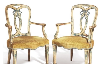 A PAIR OF VENETIAN NEOCLASSICAL BLUE AND CREAM PAINTED ARMCHAIRS, SECOND HALF 18TH CENTURY