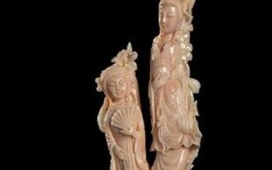 A PINK CORAL GROUP WITH FEMALE FIGURES China, early
