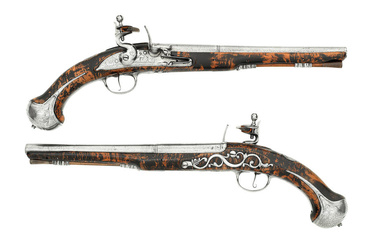 A Pair Of 20-Bore Flintlock Holster Pistols By S. Blanckle...