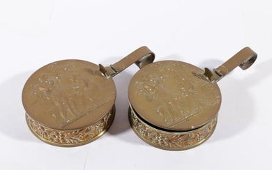 A Pair Of English brass lidded pans L: 20cm