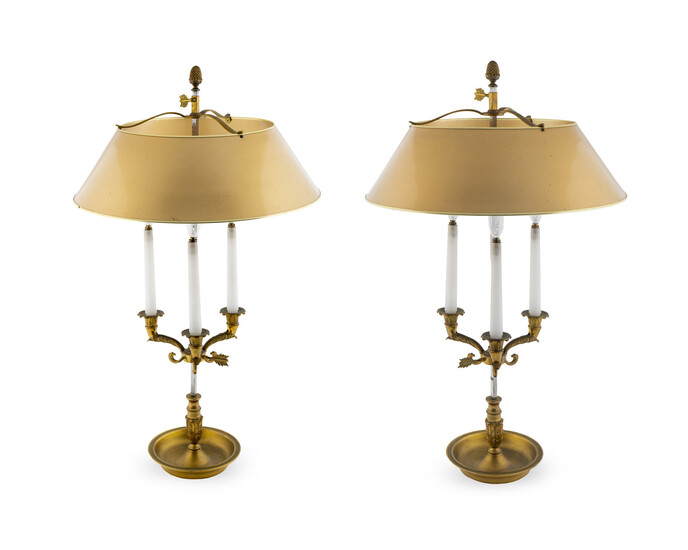 A Pair of Empire Style Gilt Metal Bouillotte Lamps