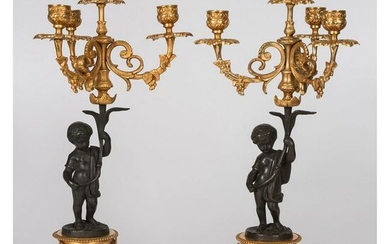 A Pair of Italian Gilt Metal Figural Candelabra