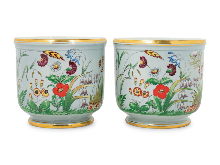 A Pair of Italian Porcelain Cache Pots