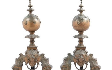 A Pair of Louis XVI Style Bronze Chenets