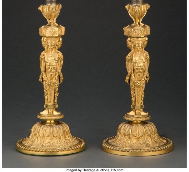 A Pair of Louis XVI-Style Gilt Bronze Candlestic