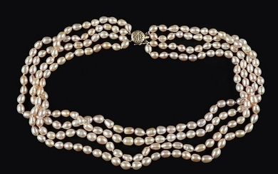 A Pink Cultured Freshwater Pearl Necklace.