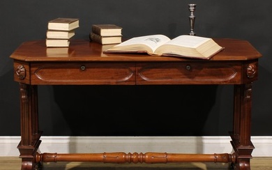 A Post-Regency Gothic Revival mahogany library table, canted...