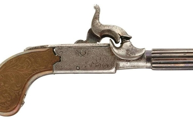 A RARE FRENCH PERCUSSION MUFF PISTOL BY PEYRON, 1inch
