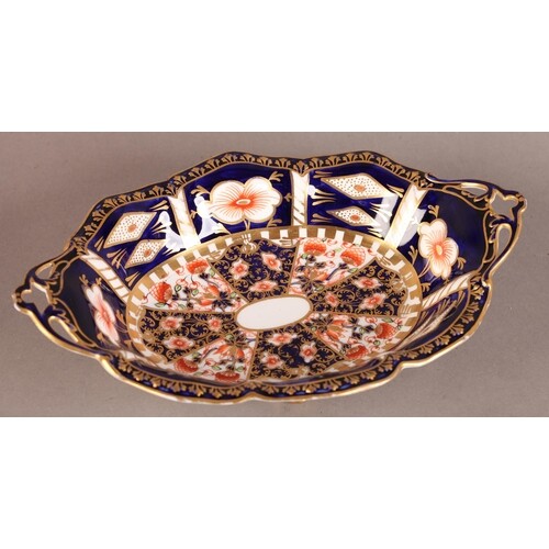 A ROYAL CROWN DERBY TWO HANDLED SHAPED OVAL DISH, pattern 62...