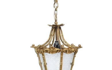 A Rococo style gilt-bronze lantern. Electrical. Ca. 1940. H. 55 cm. Diam. 25 cm.