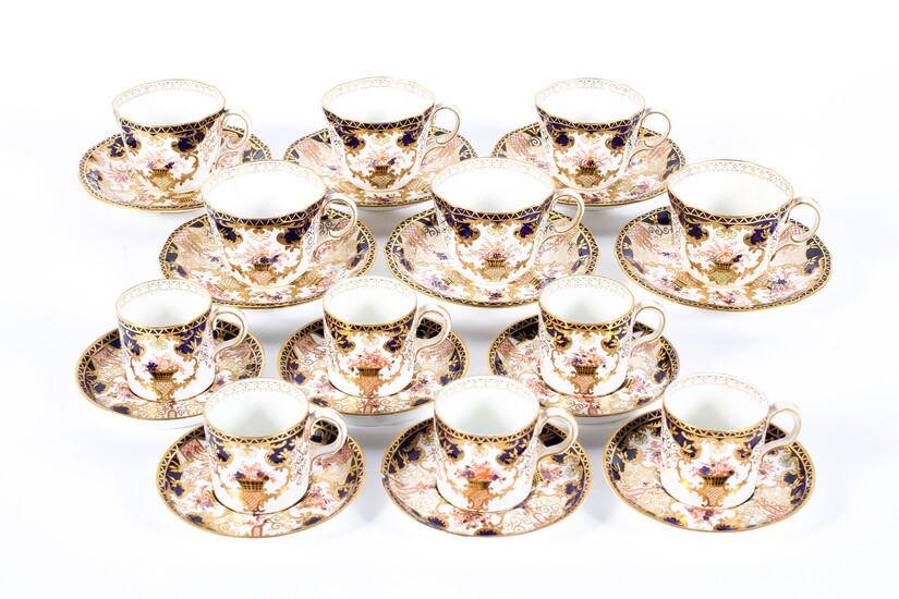 A Royal Crown Derby Imari pattern part tea and coffee service, 20th century, printed iron-red marks