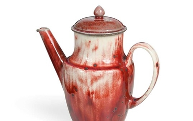 A Ruskin high-fired flambé coffee pot and cover, 1927