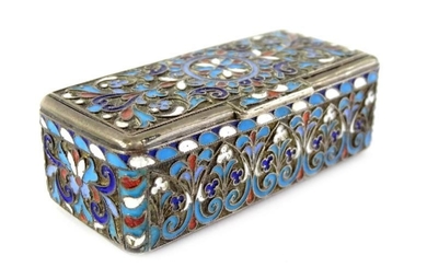 A Russian silver and cloisonne and champleve enamel rectangular...