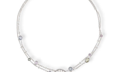 A SEMI-PRECIOUS AND DIAMOND NECKLACE, composed of two...