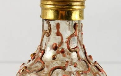 A SMALL BULBOUS SCENT BOTTLE with gilt stopper. 3ins