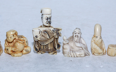 A Small Collection of Bone Carved Chinese Figures