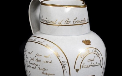 A Staffordshire pearlware commemorative and dated General Election jug for 1835