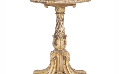 A Swedish Baroque giltwood table with hexagonal top, fluted pillar carved with...