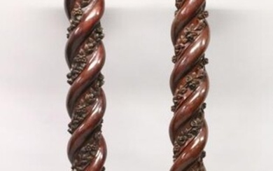 A VERY GOOD PAIR OF 18TH CENTURY CARVED SPIRAL MAHOGANY
