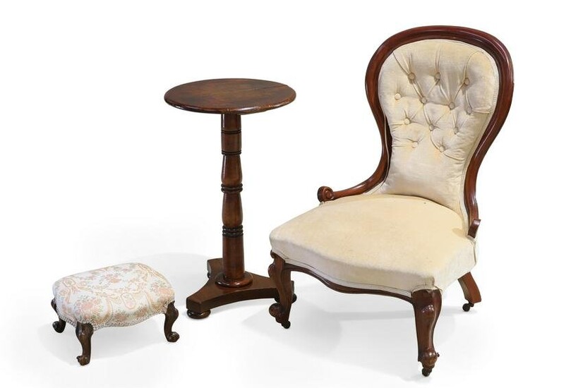 A VICTORIAN MAHOGANY NURSING CHAIR, with spoon back and