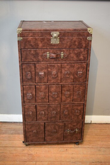 A VINTAGE STYLE SHIPPING TRUNK WITH FRONT DRAWERS (130H X 65W X 45D CM)