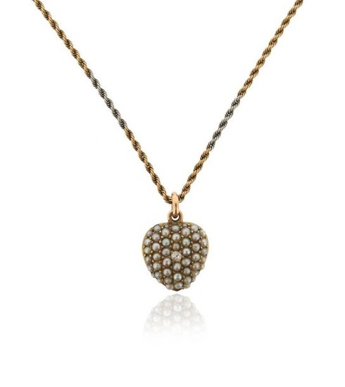 A Victorian seed pearl and diamond-set gold heart...
