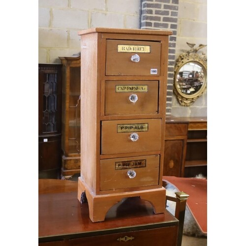 A Victorian style pine four drawer apothecary cabinet, width...